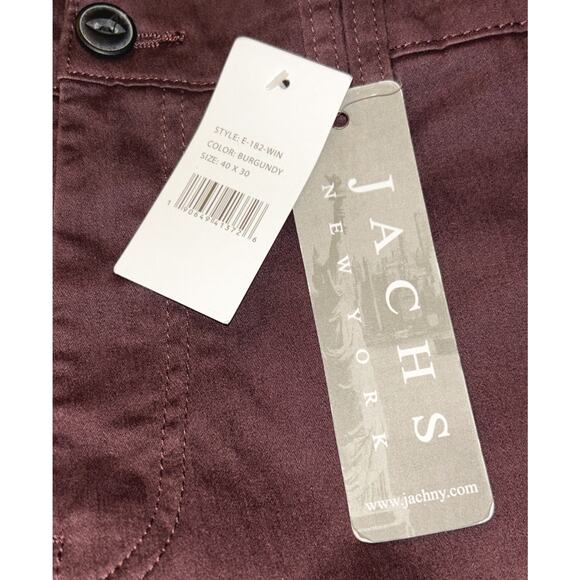 NWT Jachs NY Slim Fit Mid-Rise Tapered Leg Pants Burgundy 40X30 - Picture 6 of 7